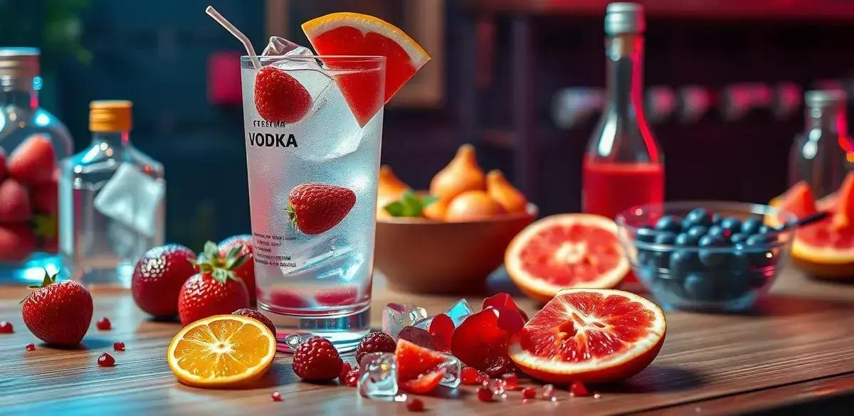 Ingredientes para o Coquetel com Vodka e Suco de Frutas Vermelhas