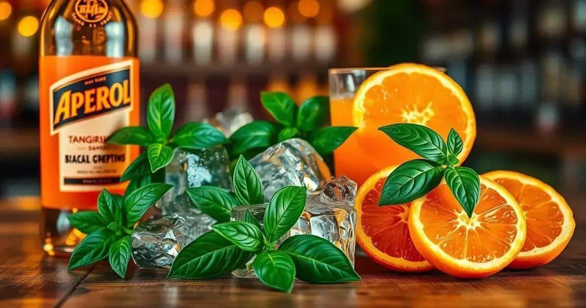Ingredientes do Aperol com Refrigerante de Tangerina e Manjericão Ingredientes do Aperol com Refrigerante de Tangerina e Manjericão