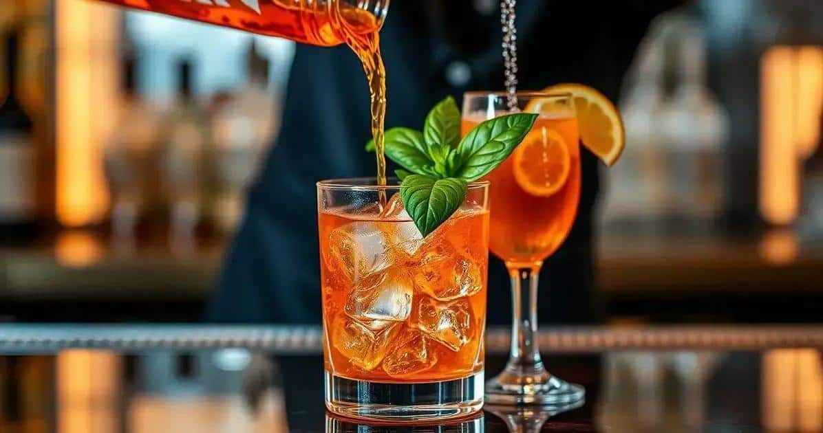 Método de Preparação do Aperol com Refrigerante de Tangerina e Manjericão Método de Preparação do Aperol com Refrigerante de Tangerina e Manjericão