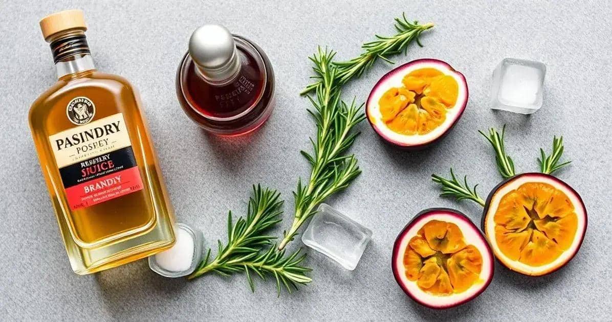 Ingredientes do Conhaque com Suco de Maracujá e Alecrim