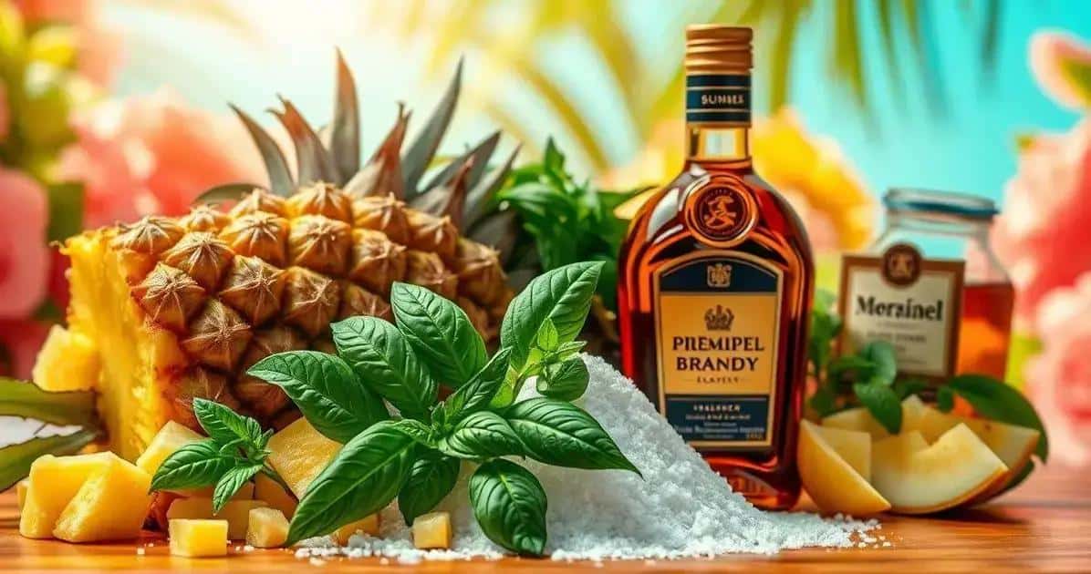 Ingredientes para Conhaque Tropical com Abacaxi e Manjericão