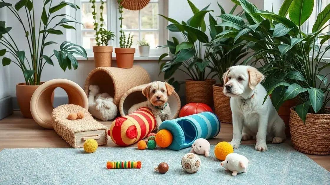 Brinquedos e distrações para pets perto das plantas